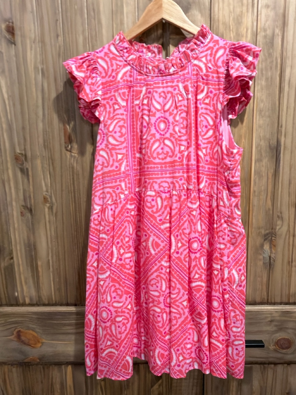 Vineyard Vines Pink Island Scarf Print Ruffle Dress LIKE NEW size 16